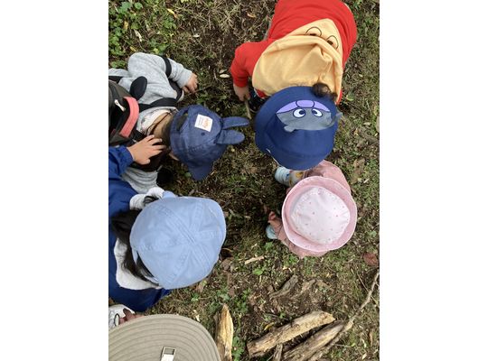 札幌市　南平岸　保育園　土を眺める　子ども達　かわいい　帽子
